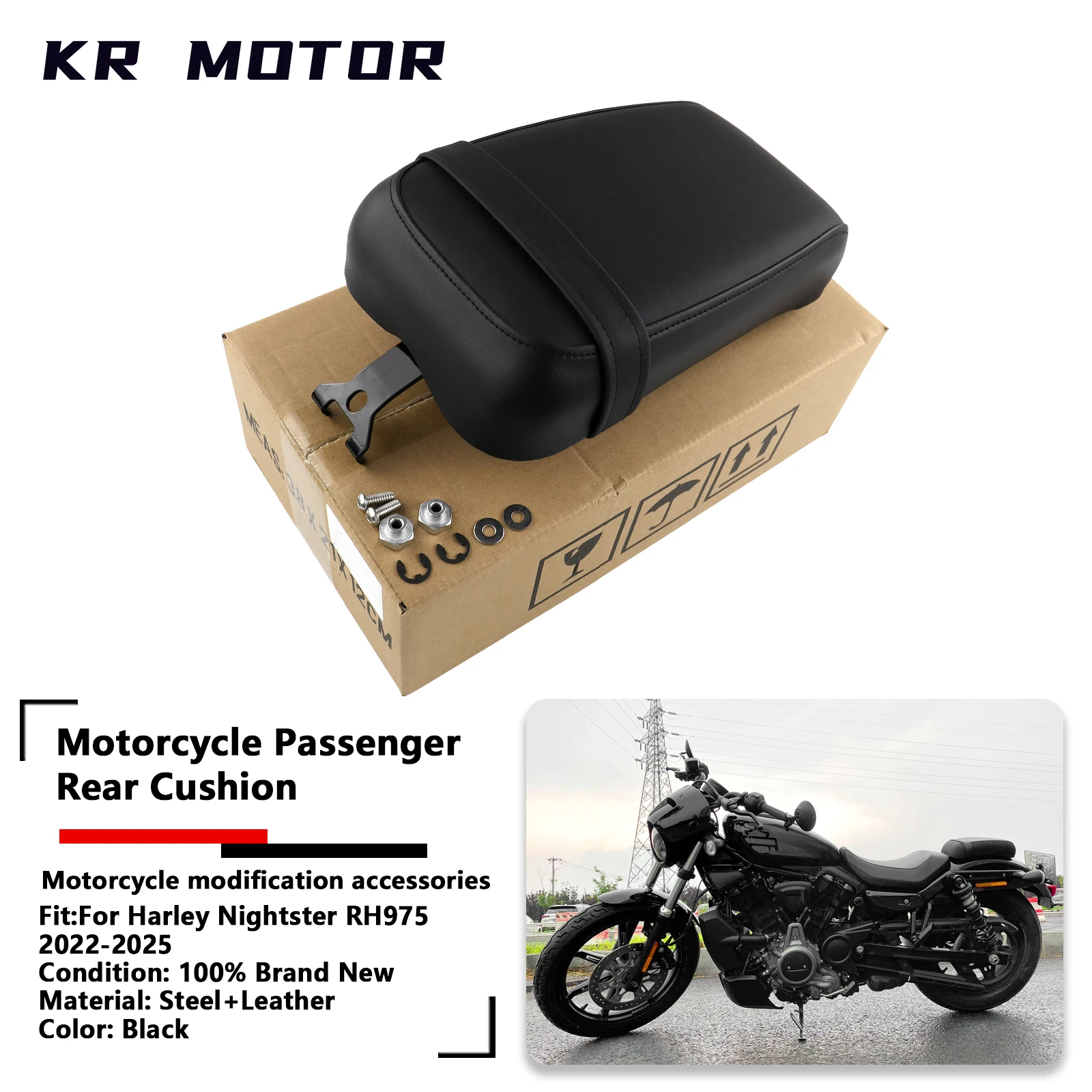 

7.5" Width Motorcycle Passengers Rear Seat Cushion PU Leather Seat Fit For Harley Nightster 975 RH975 RH 975 2022 2023 2024 2025