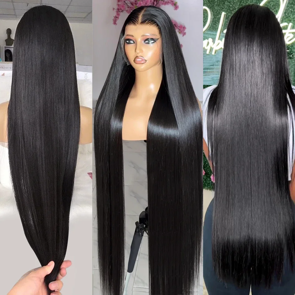 13x6 Lace Frontal Wigs Brazilian Bone Straight 30 40 Inch Transparent 220% HD Lace Front Human Hair Wig For Women