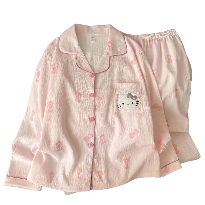 

Пижамы Sanrio Hello Kitty, милая креативная домашняя одежда с длинными рукавами для девочек, новинка, хит продаж, удобный утолщенный костюм с героями мультфильмов