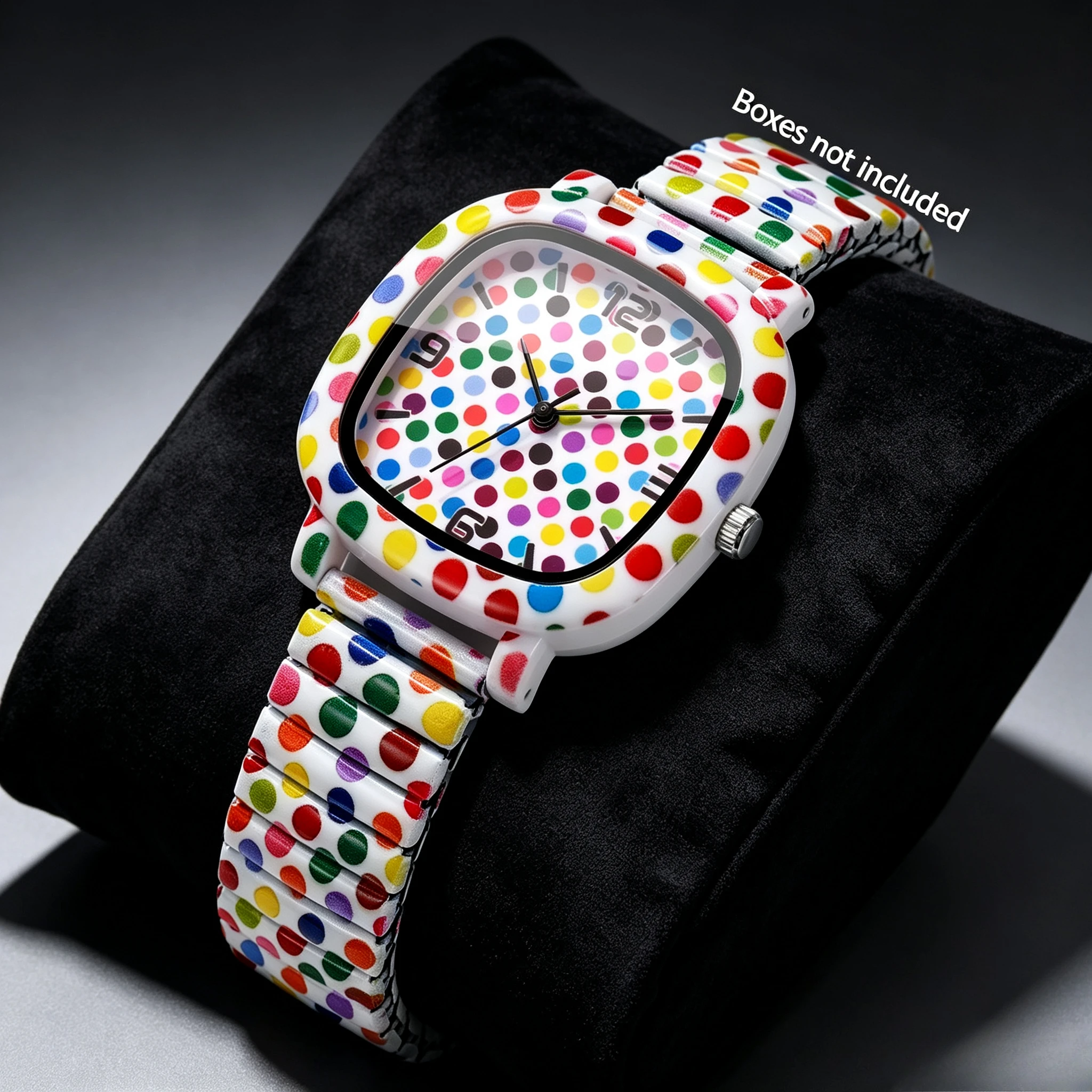 Fashion Elastic Stretch Strap Women Watches Colorful Polka Dot Printed Ladies Square Wristwatch Relogio Feminino（Without Box）