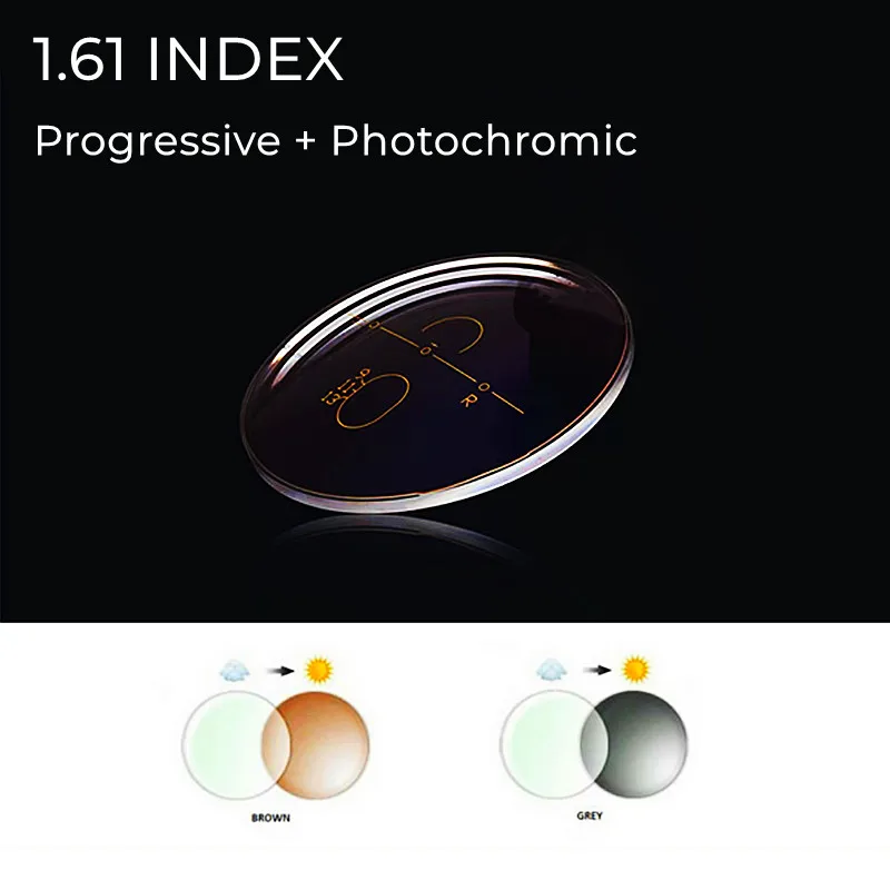 Progressive Photochromic Lenses 1.61 Index Free Form Multi Focal Change Grey Brown Great Hardness Extra Thin