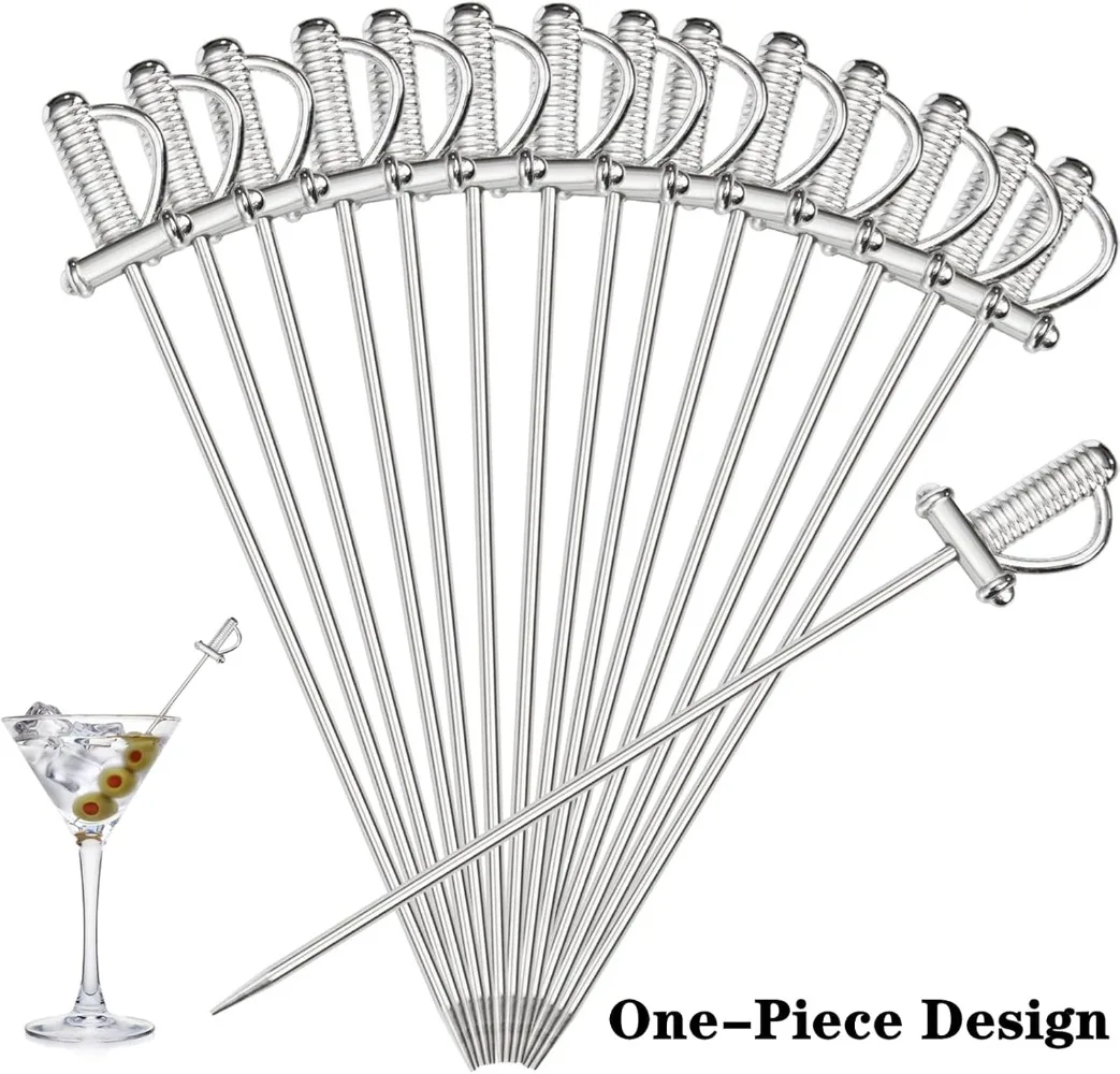 Edelstahl SchwerterCocktail Zahnstocher,Martini Drink Pick Stick, Obst Garnier Pick Swizzle Rührer für Vorspeise,