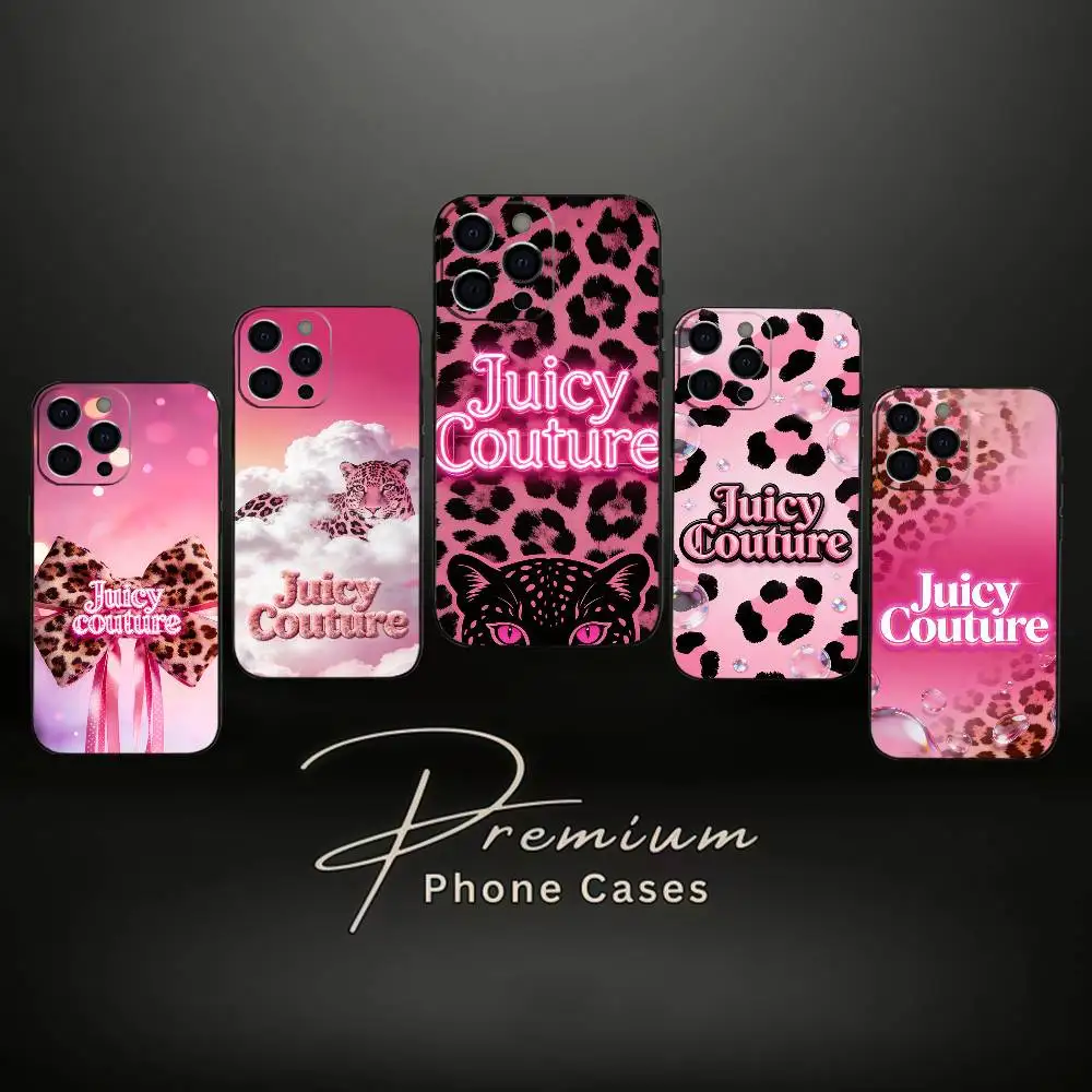 

J-Juicy Couture Pink Art Phone Case For IPhone 17,16,15,14,13,12,11,Plus,Pro,Max,Plus,XS,soft case Black silicone