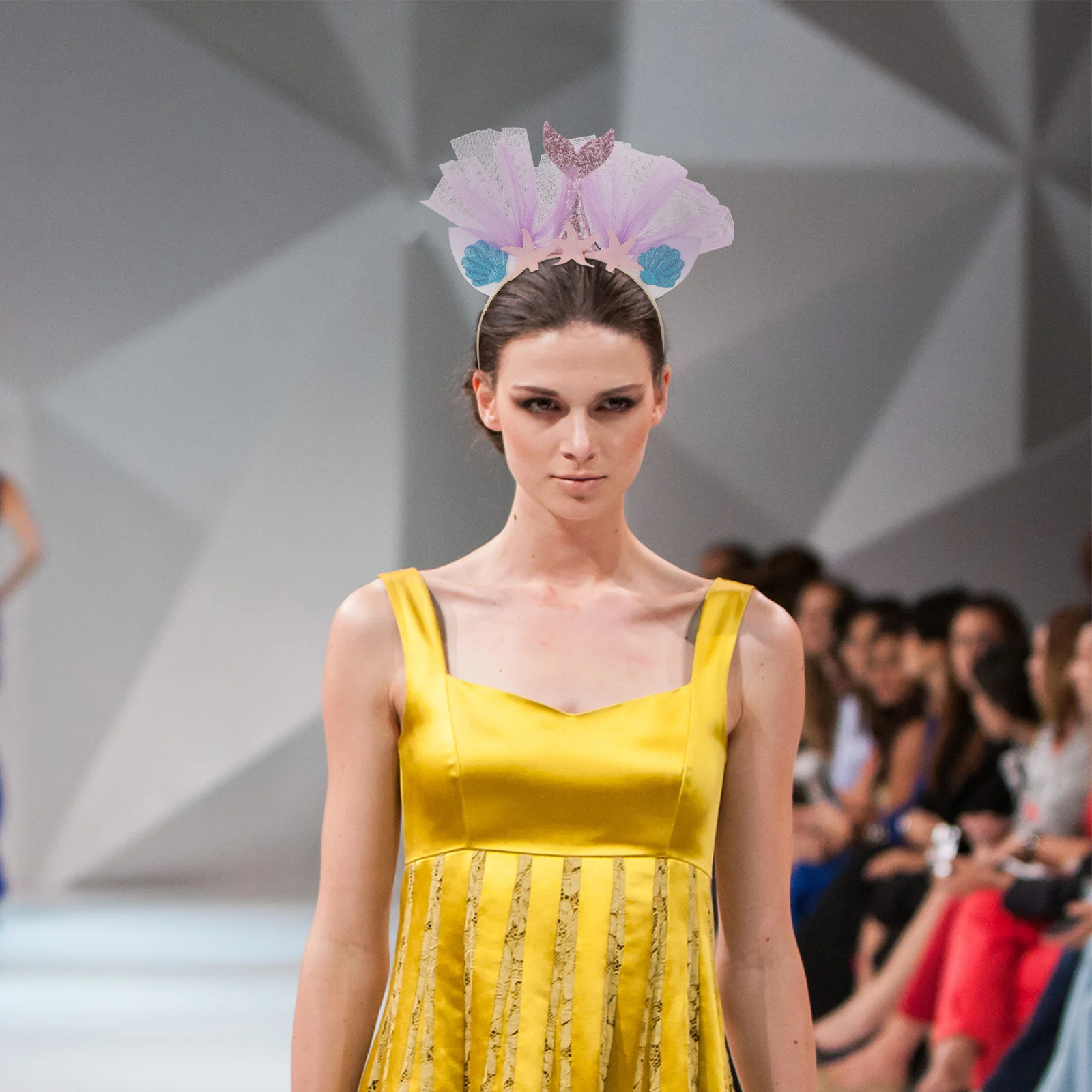 

Gold Glitter Hair Hoop For Mesh Star Shell Design Lightweight Party Headband Festival Carnival Christmas Easter Decor