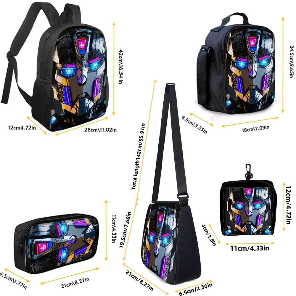 1/2/3/4/5PCS Cartoon Robot Print Backpack Set | Roomy Large-Capacity Backpack | Perfect for Student School & Daily Travel