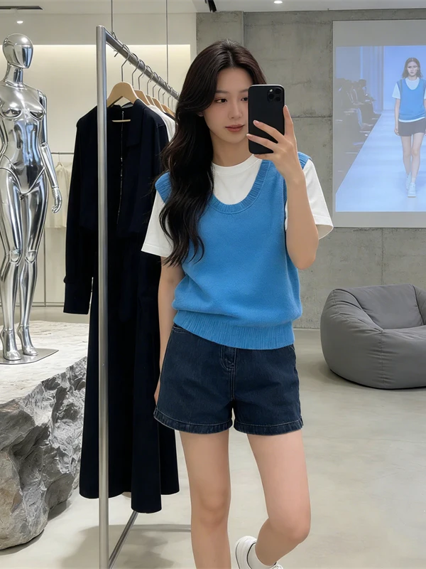 

Синий круглый вязаный жилет Ne Svel для женщин: новинка весенней коллекции, уникальный дизайн, эффектный топ для многослойных образов в корейском стиле