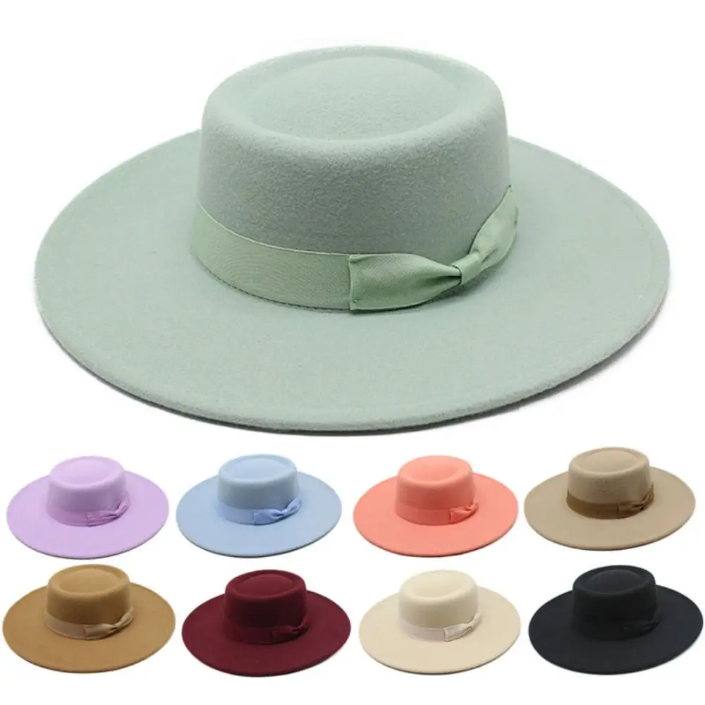 Church Derby Hat Retro Bow Ladies Cap Fedora Wide Brim Derby Hat Women Bowler Hat