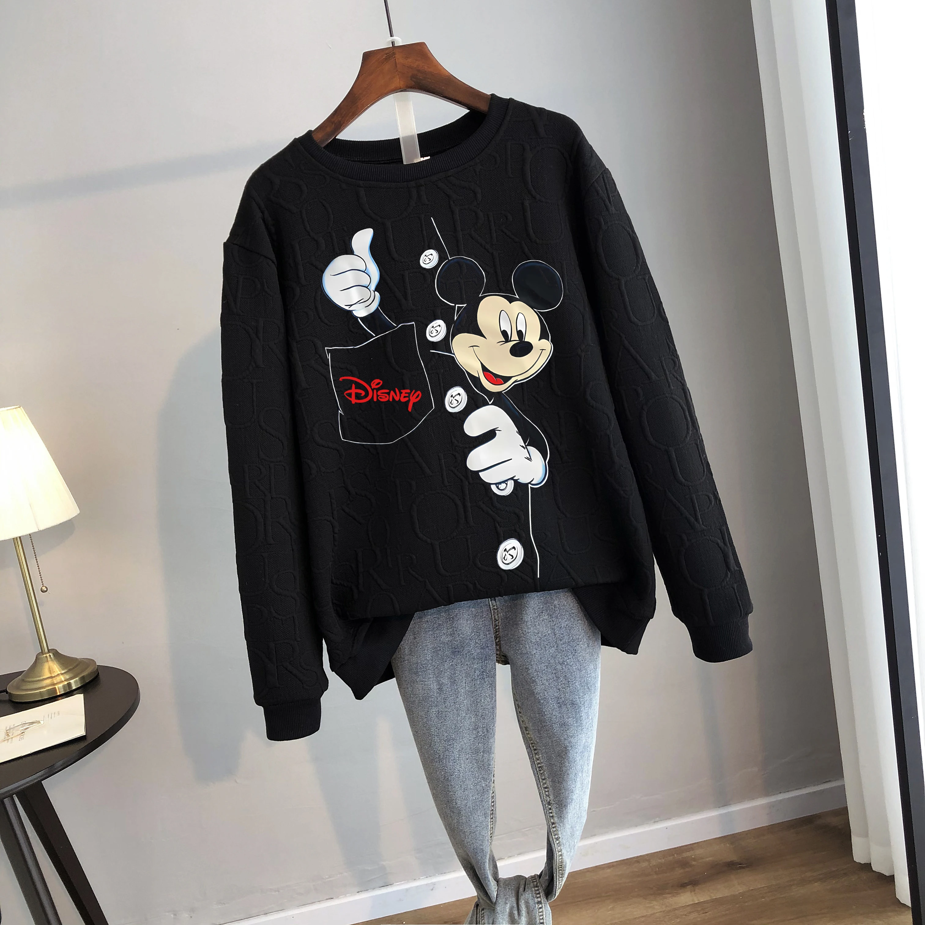 Disney 2024 Anime Funny Mickey Mouse Print Loose Sweatshirt Spring Autumn Cartoon Pullover Top Clothing