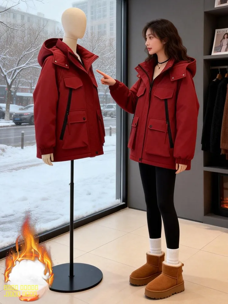 

Утепленная женская куртка Ele Thiened Fce в корейском стиле, для повседневной носки, с длинными рукавами, на молнии, с капюшоном, теплая, хлопковая, прочная, модная