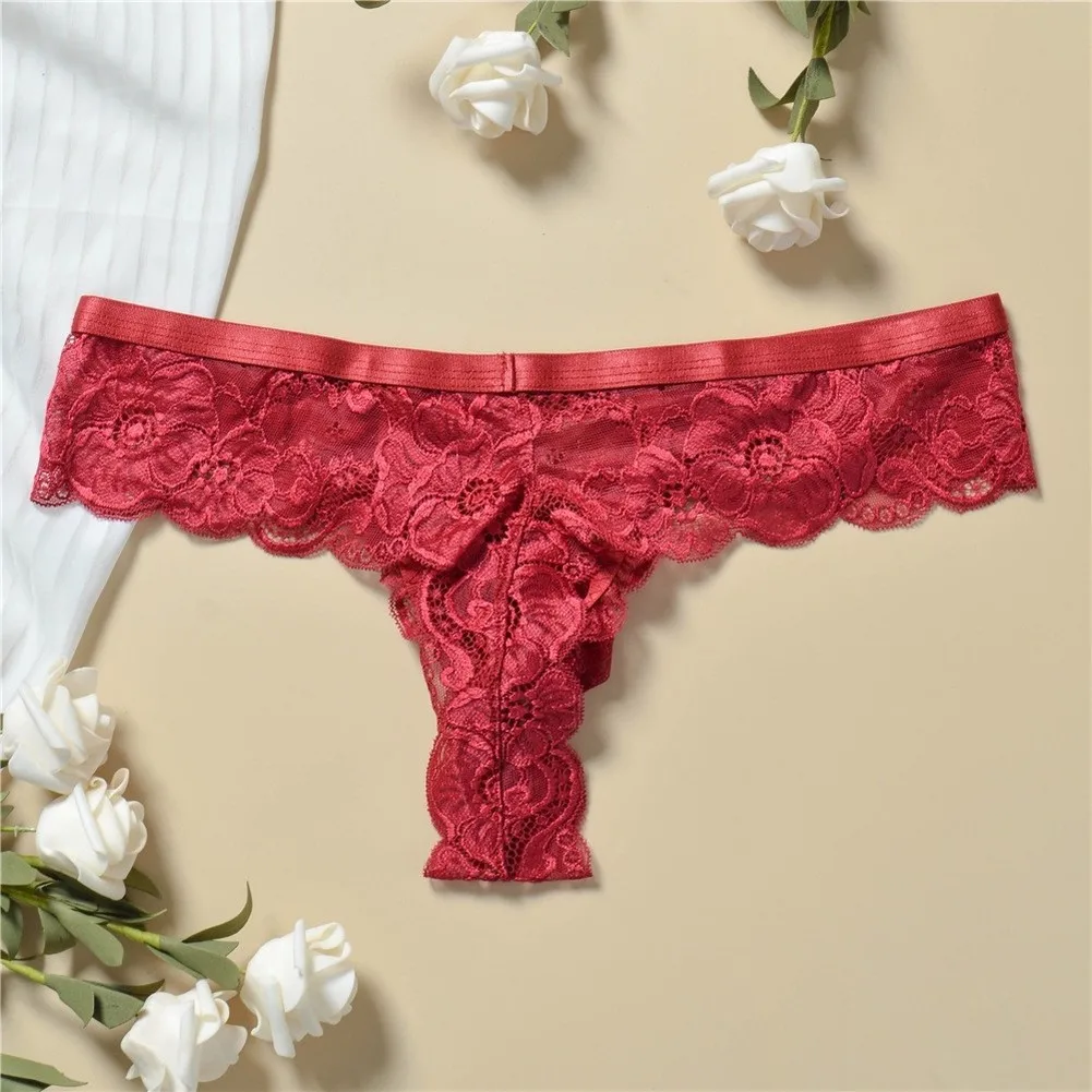One Size Men's Perspective Lace Underwear Breathable Pouch G-String Low Waist Stretch Sexy Panties T-back Thongs