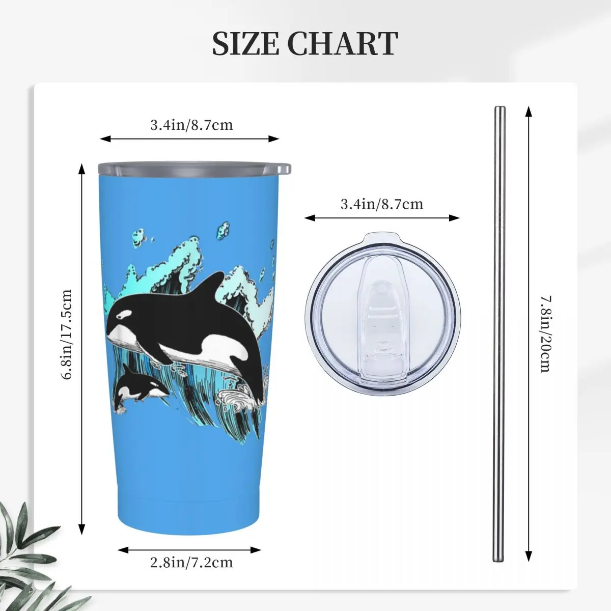 Orca Aquatic Sea Ocean Top Tees Killer Whale Stainless Steel Tumbler Vacuum Insulated Mug Thermal Cold Cups Straws With Lid 20oz