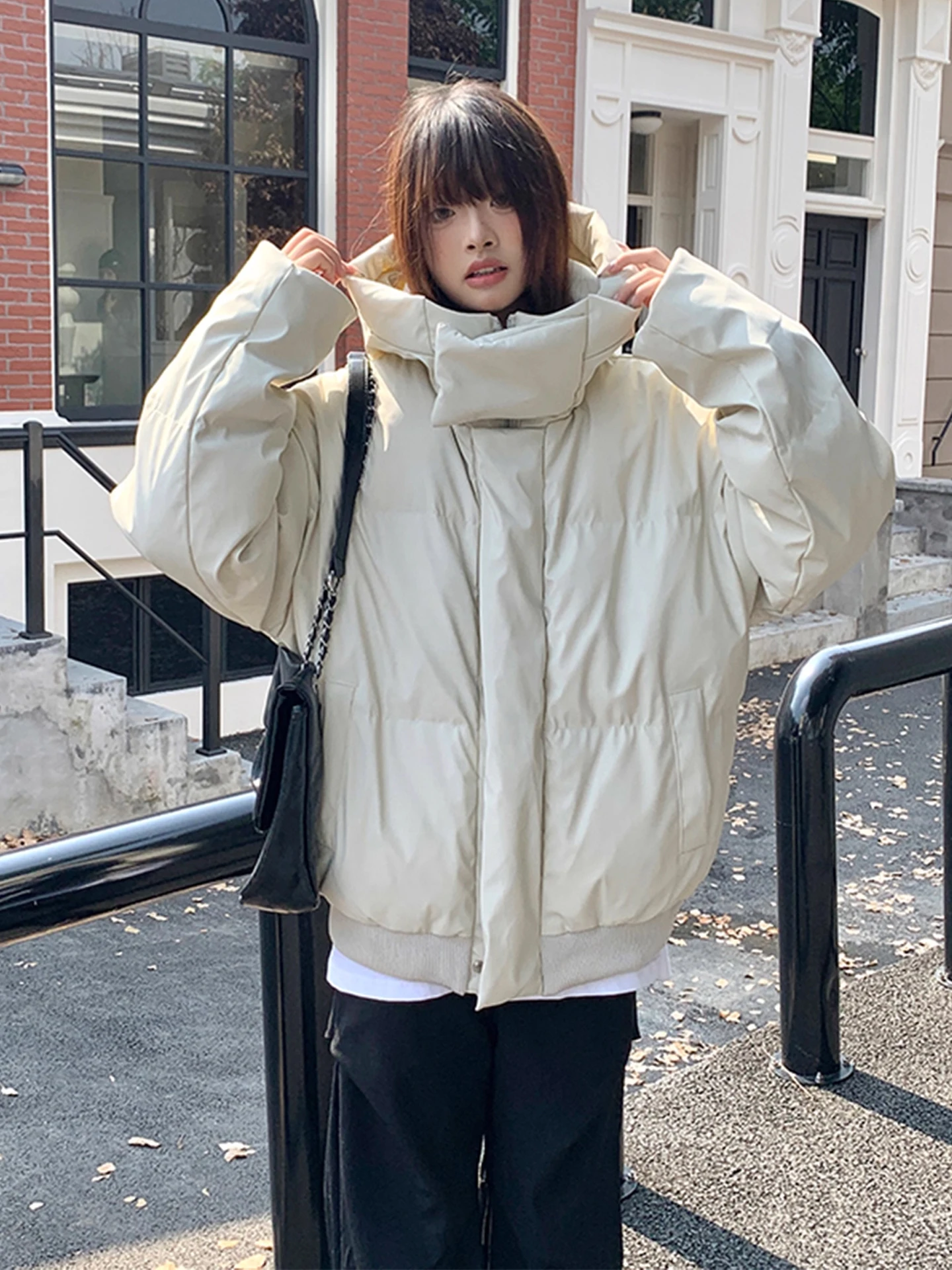 

American Sle ort High Collar Hooded Warm Cotton Jaet Men Women Winter Thiened Cleanfit Anti-Cold Cotton Coat Outerwear