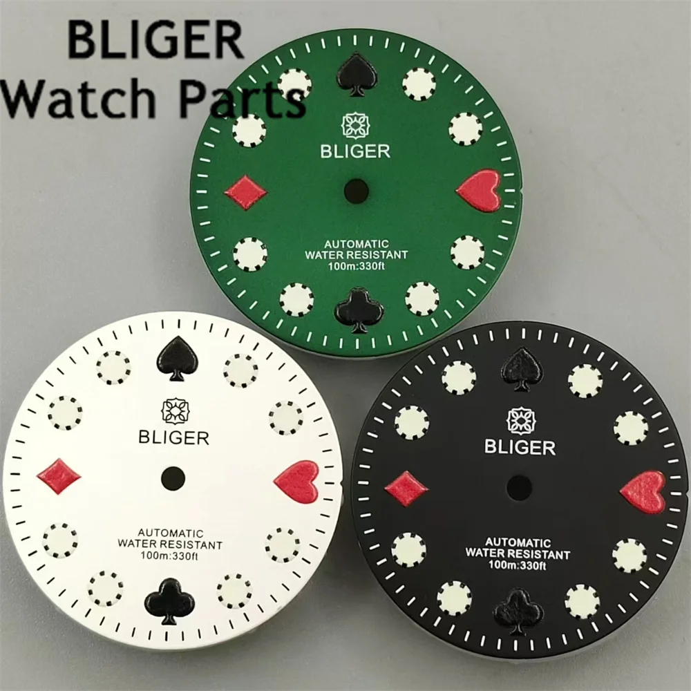BLIGER 29mm Watch Dial White Black Green Dial Green Luminous Fit NH35 NH36 Movement