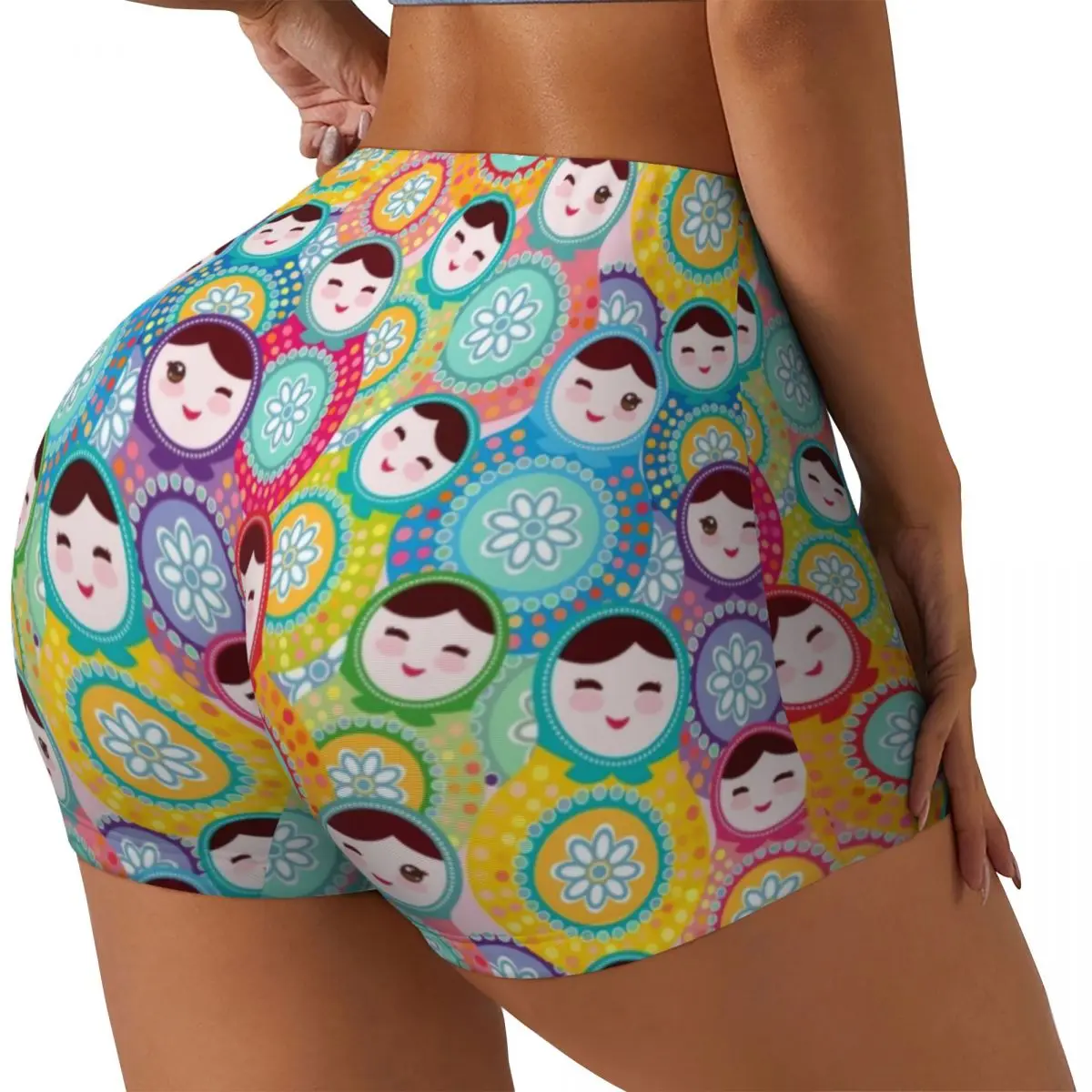 Custom Russian Dolls Matryoshka Workout Shorts for Women Babushka Folk Art Gym Volleyball Running Yoga Shorts