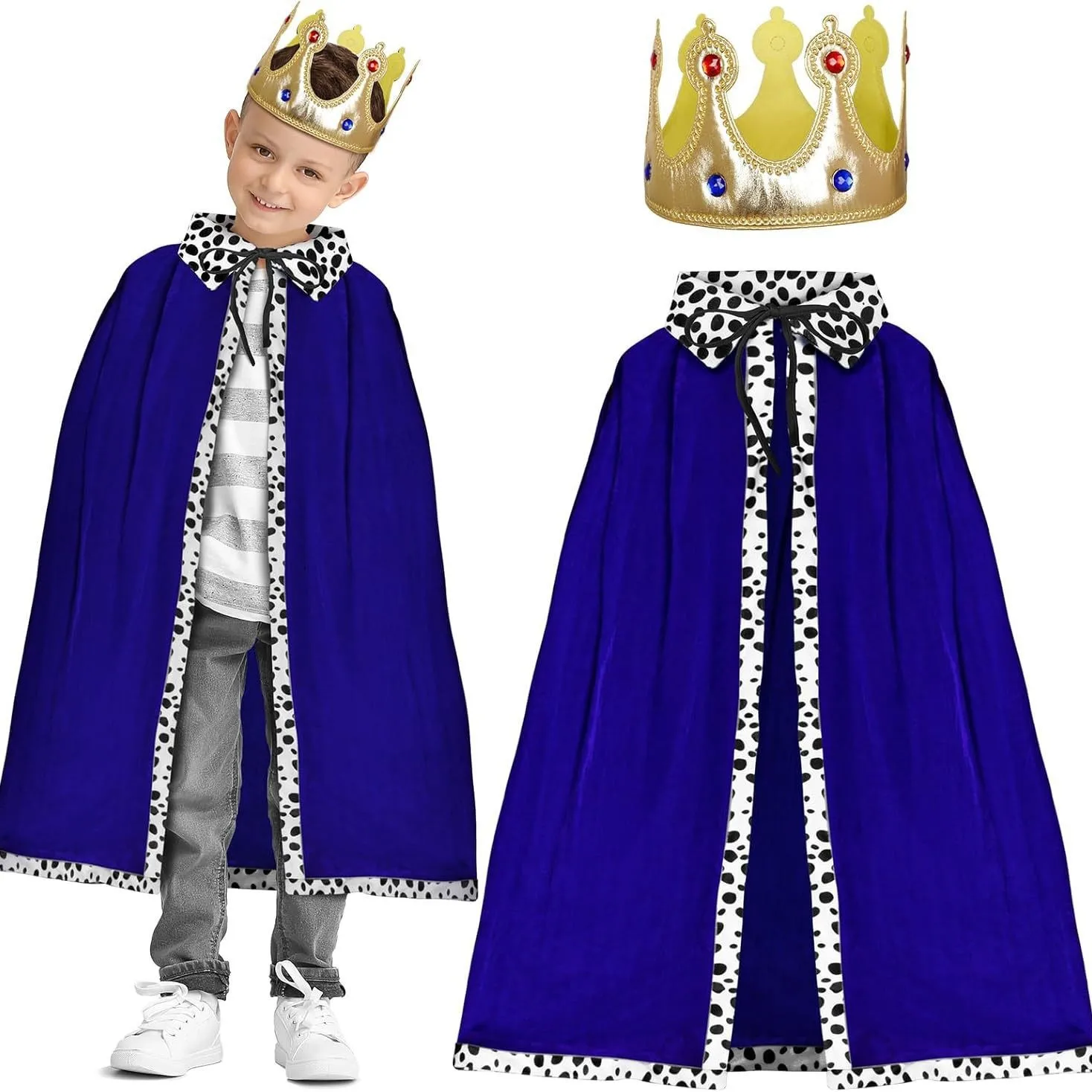 

King Prince Costume Cosplay Kingdom Cape Headwear Crown Full Set for Boys Long Cloak School Stage Performance Theme Party