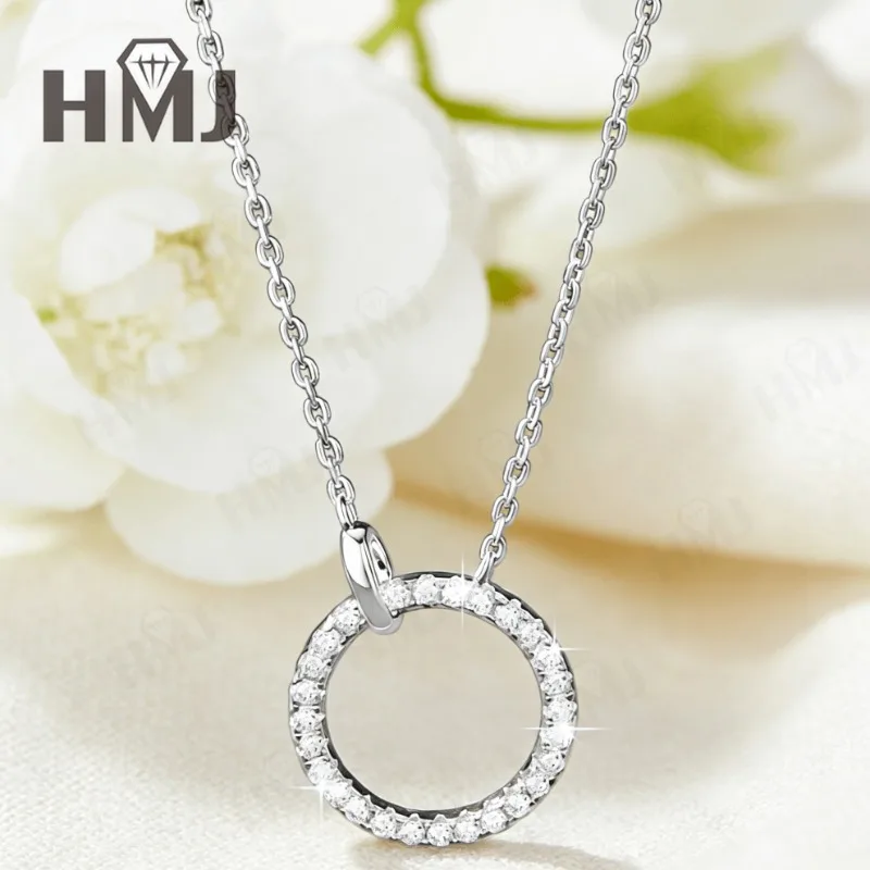 

Circle Pendant Necklace 2CT D Color/Black/Champagne/Vivid Blue Round Moissanite S925 Plated Chain Perfect for Daily Party