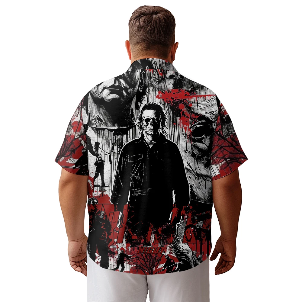 2024 new Hawaii Men's shirts plus size Scary Bloody clown printed clothing casual short-sleeved