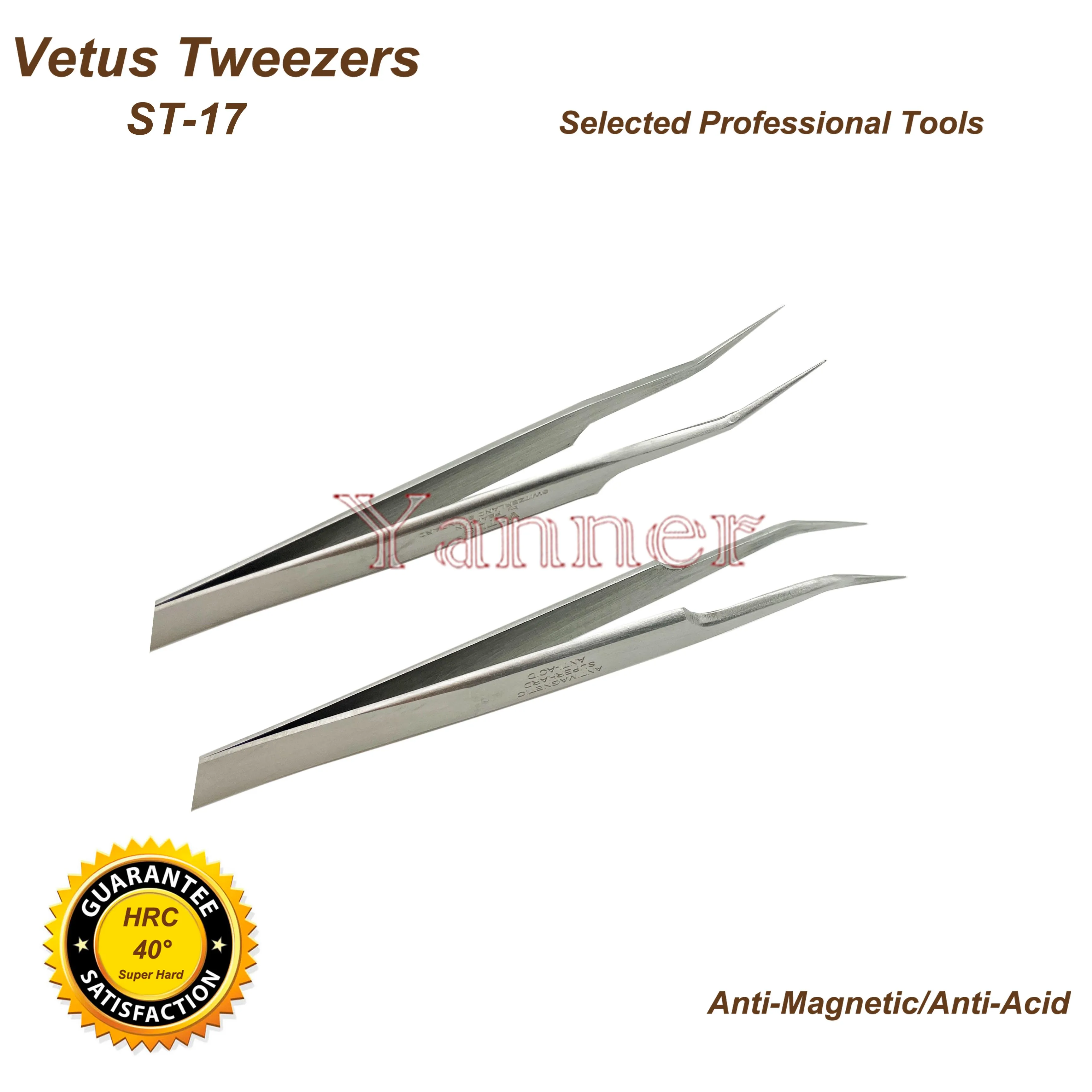 VETUS TWEEZER ST-17 Pinzette di precisione antimagnetiche e antiacidi super dure in acciaio inossidabile di alta qualità con punta super fine