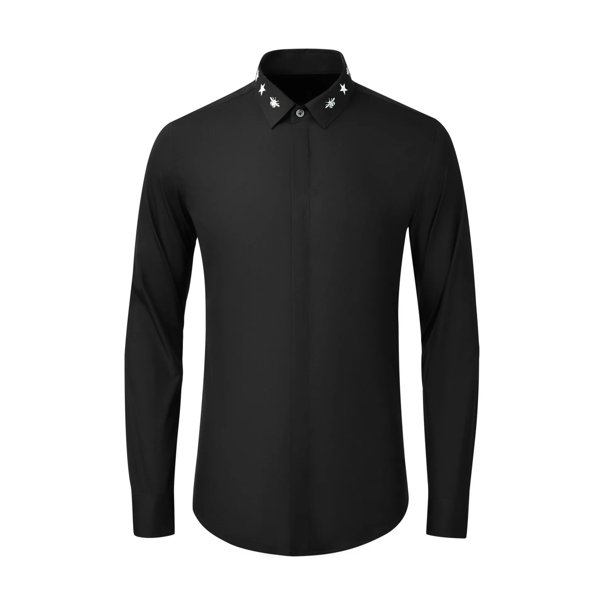 Luxury Brand Embroidered Men\'s Shirt Long Sleeve Business Dress Shirt Slim Fit Casual Social Party Tuxedo Bouse Men Clothing