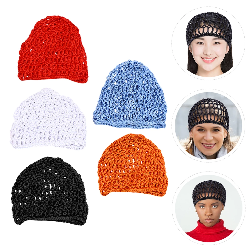 

5pcs Crochet Mesh Net Stretchy Sleep Hat Women Nets Long Hair Braids Curly Hair Black Red Orange Gray Blue
