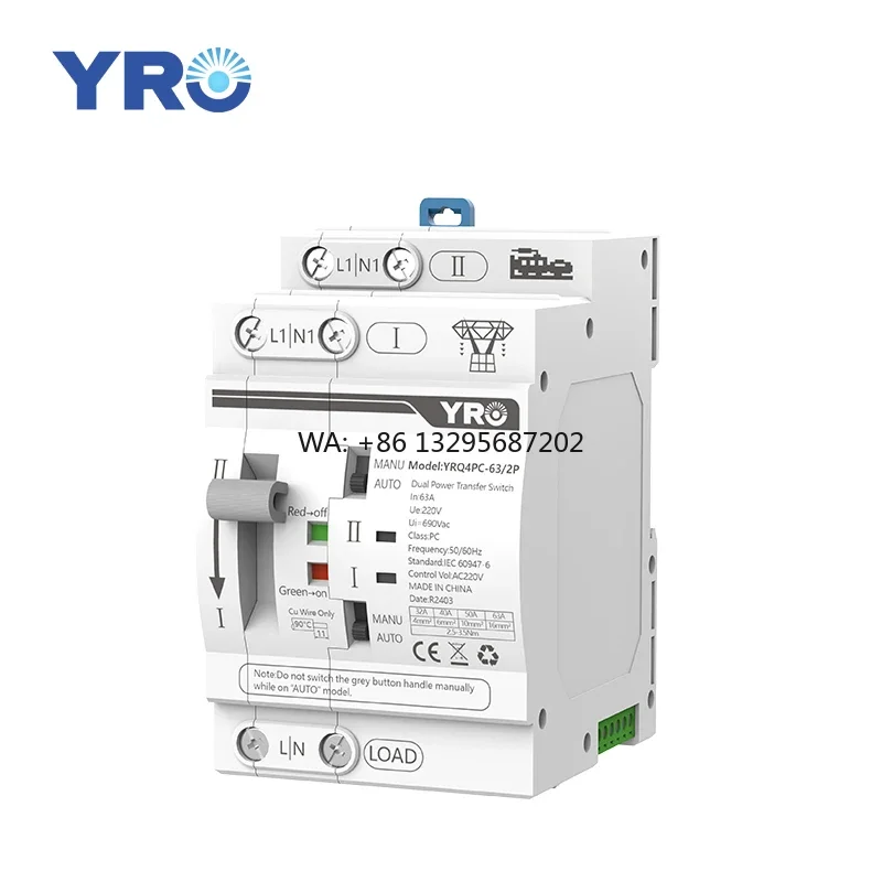 

Sunshine YRQ4PC-63 2P Ats Dual Prower Automatic Transfer Switch Changeover Switches Din Rail Type Generator Ats 63A Switch 220V