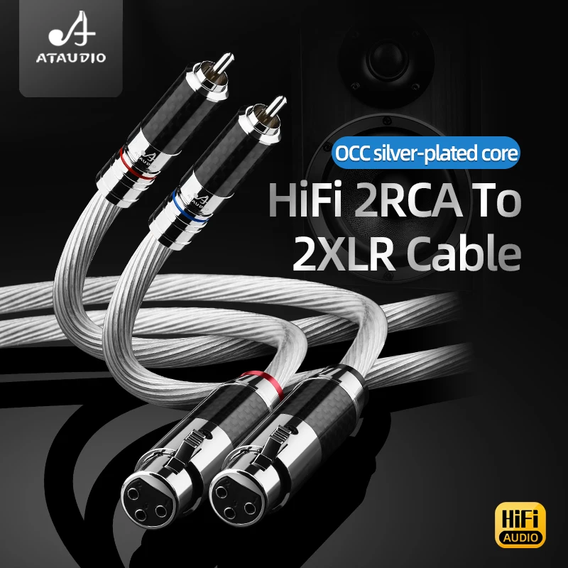 One Pair HiFi OCC Silver Plated RCA to XLR Cable for Amplifier CD Player 2RCA to 2XLR Interconnect Audio Cable
