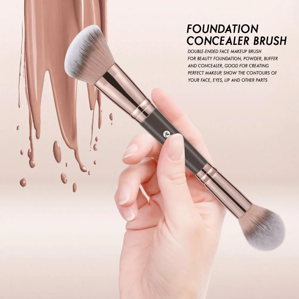 Pennello per fondotinta, pennello per contorno superiore angolato/rotondo a doppia estremità per polvere liquida per miscelazione di bellezza, crema correttore Cosmeti