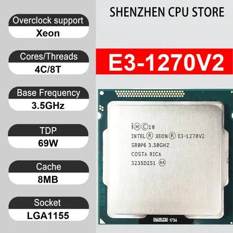 Intel Xeon E3-1270V2 4 Core 8 Thread 3.5GHz 69W 8MB Cache 22nm LGA1155 SR0P6 DDR3 1333/1600 MHz Ivy Bridge