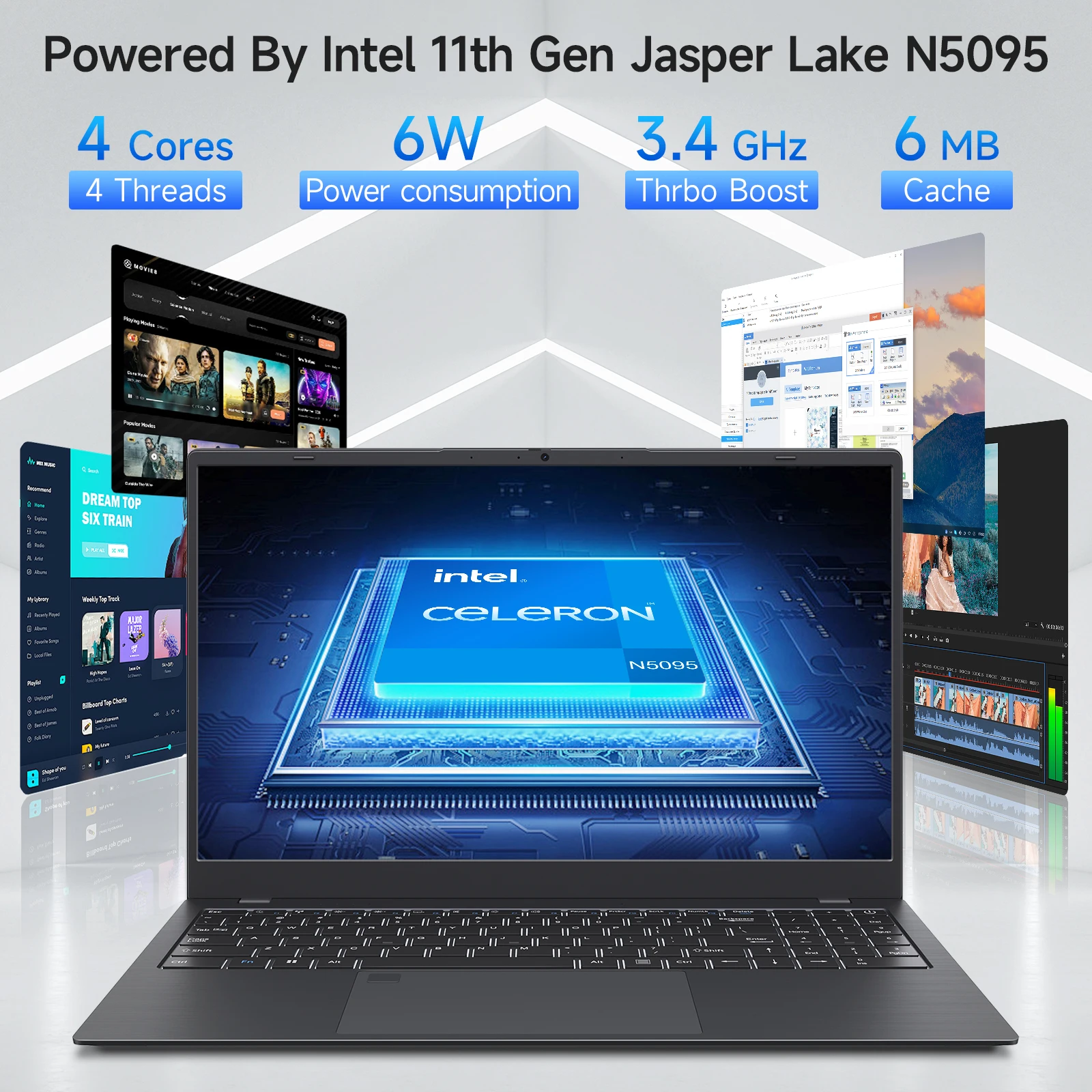 15.6 Inch Business Laptop Notebook PC CPU N5095 16GB RAM 512GB SSD Storage Windows 11 Fingerprint Recognition Backlit Keyboard