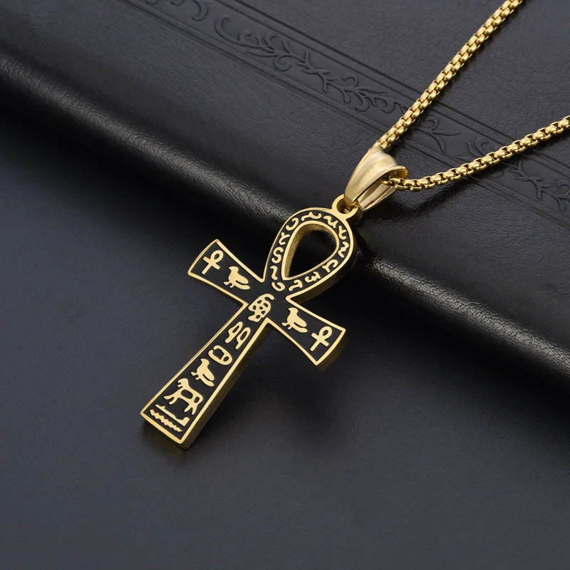 Modische ägyptische Ankh-Halskette für Herren, Edelstahl-Kreuzanhänger, Box-Kette, wasserdichter Gebetsschmuck für Damen, Accessoires – Detail 2