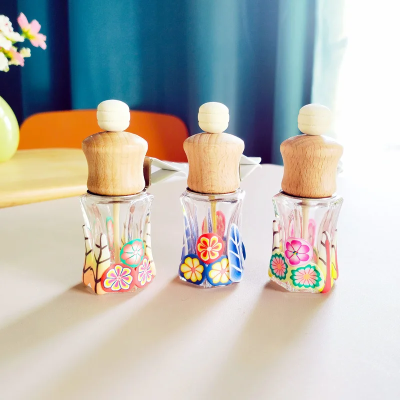 100pcs Car Perfume Bottle Car Perfume Clip Vent Empty Essential Oil Diffuser Glass+Wood Aromatherapy Glass Bottle