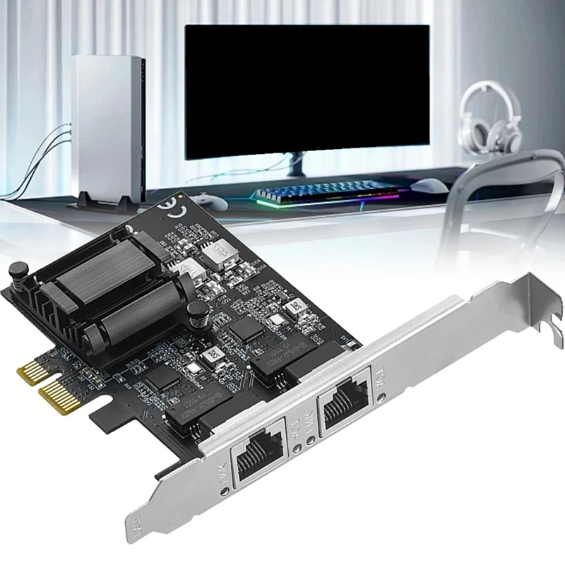 PCIE To 2-Port 2.5G Gigabit Network Card Server Desktop Soft Routing 2500M High-Speed RJ45 RTL8125BG ABS 1 PCS