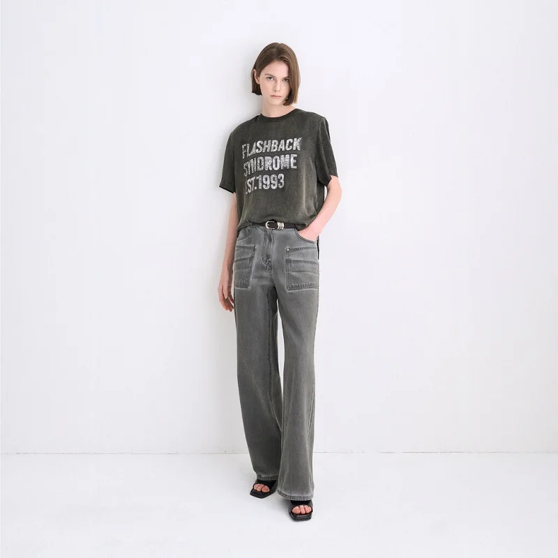 ey Casual Straight Leg Women's Jeans Breathable Comfortable Loose Fit Autumn 2025 l Waist Cotton Denim Pants