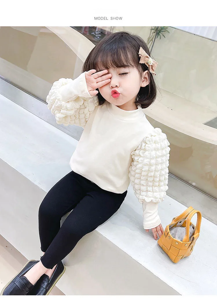 Girls Baby Spring AutumnT-shirt Bottoming Shirt 2023 New Children's Long Sleeved Puff Sleeve Top For Outer Wear