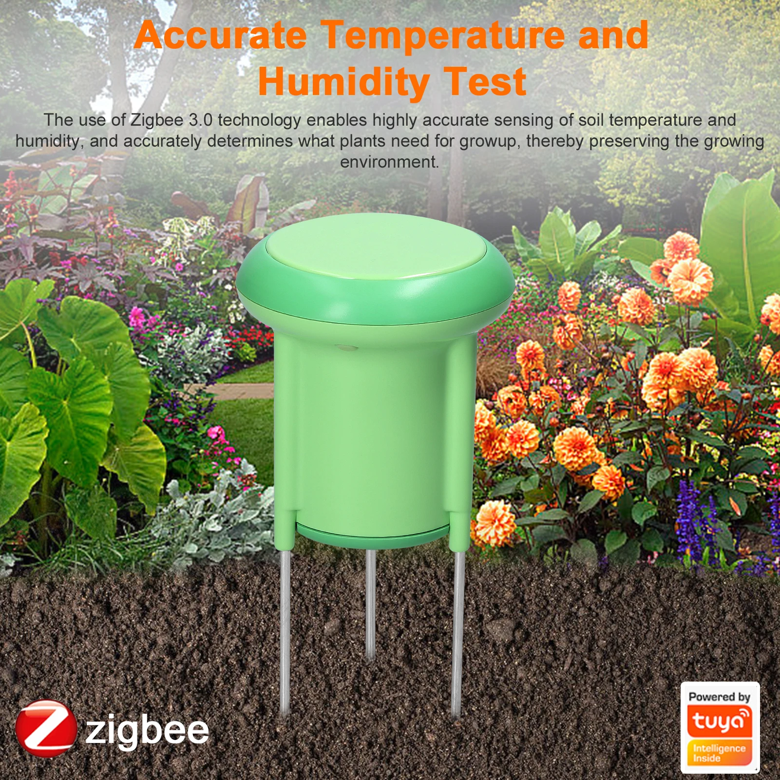 Tuya ZigBee Smart Soil Sensor Planting Temperature and Humidity Meter IP66 Waterproof APP Control Gardening Wireless Soil Tester