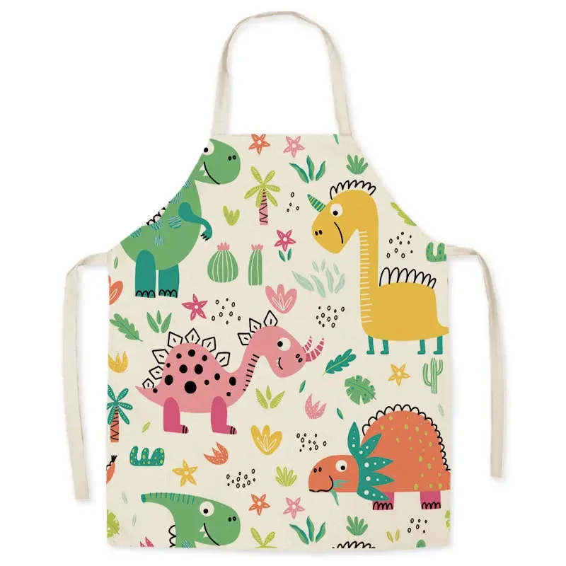 Cartoon Dinosaur Cute Apron for Children Kitchen Cooking Linen Soft Fabric Adults Children Bib Apron Cooking Accessories Aprons