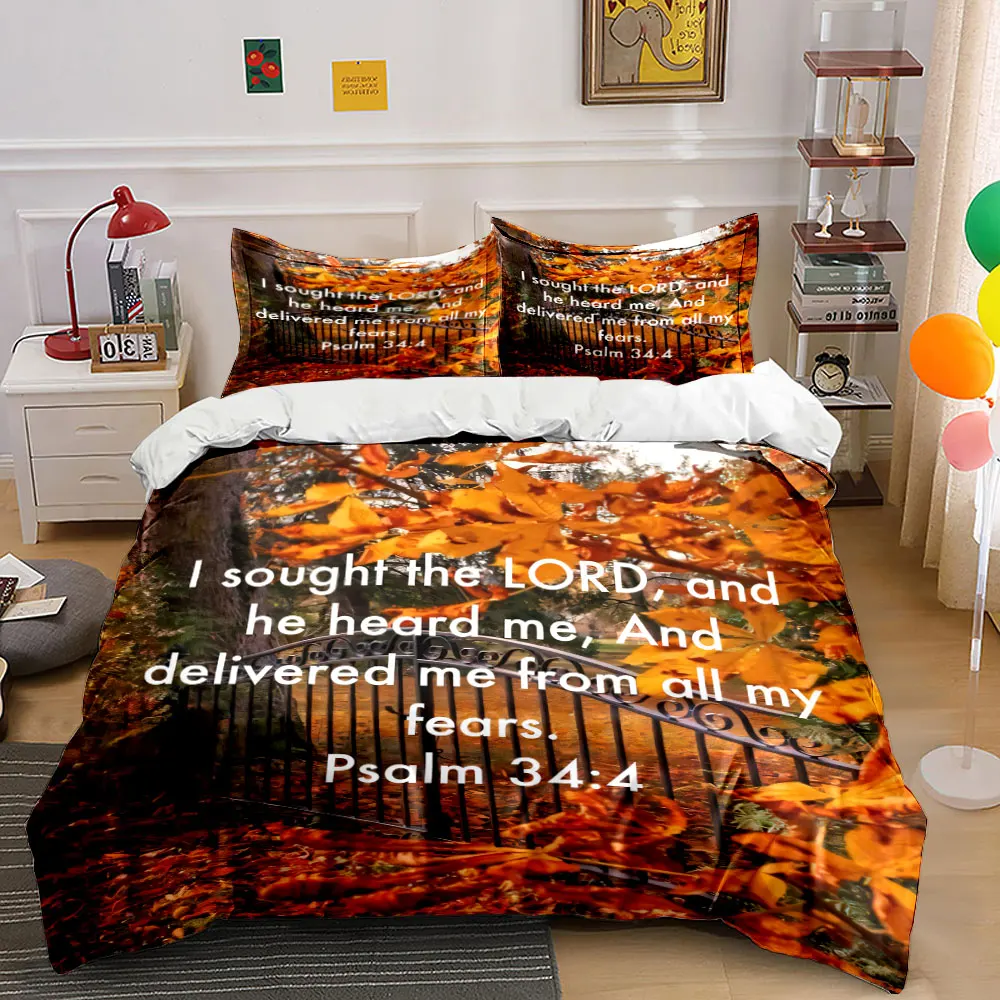 Autumn-Inspired Christian Quote Set  kid's and adults' bedroom decor, Exquisite three-piece bedding set gift