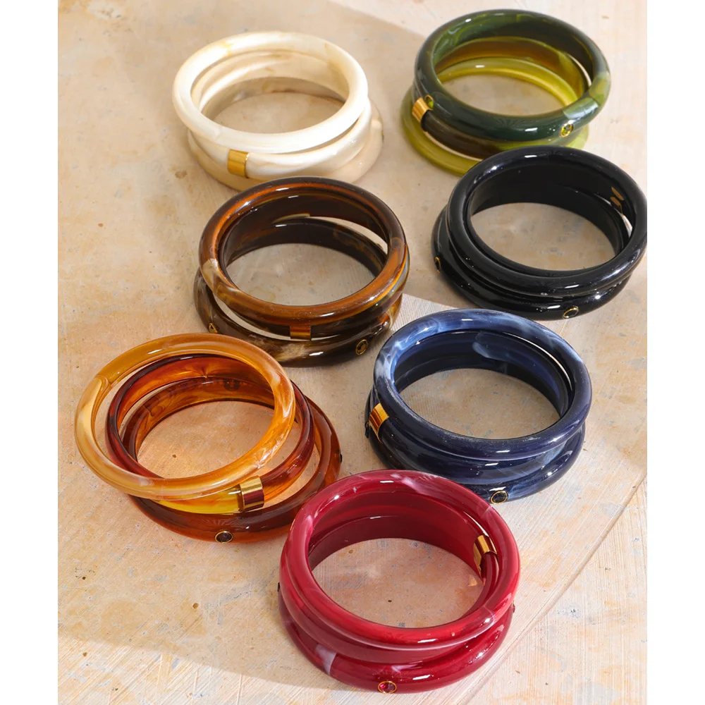 Yhpup 64mm Multi-Color Layered Resin Round Bracelet Bangle New Stackable Statement Wrist Jewelry Waterproof
