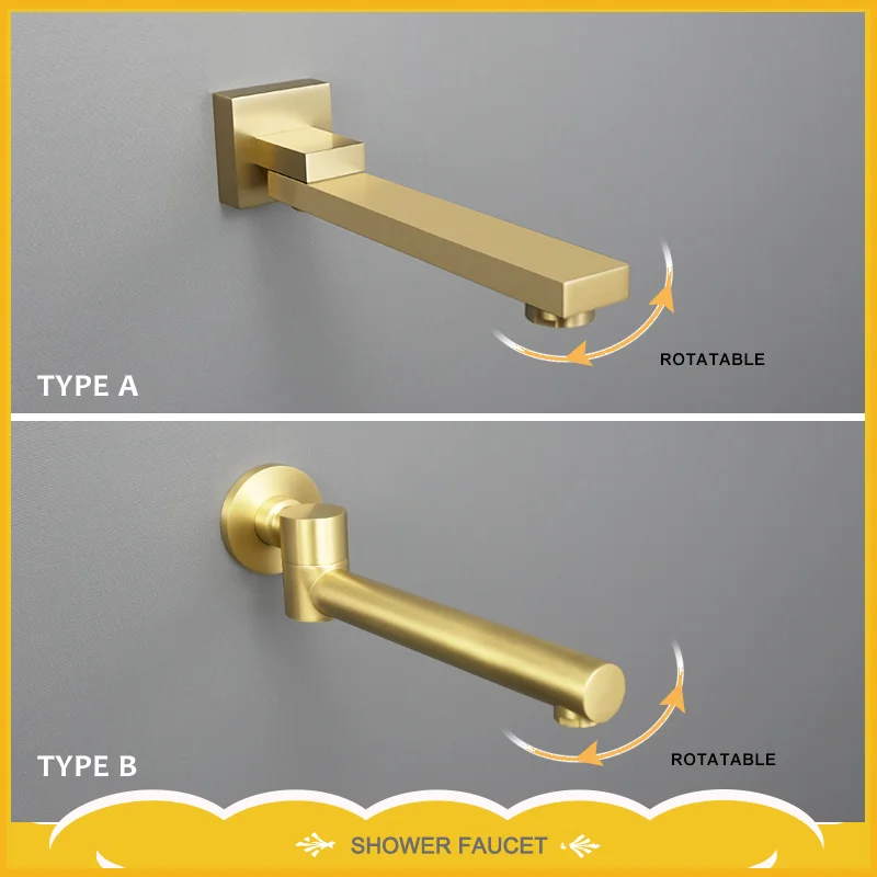 Torneira de Bacia de Latão de Parede Redondo e Quadrado Torneira de Banheira Giratória de Ouro Escovado Torneira de Lavatório de Banheiro em Casa Varanda