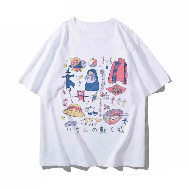 Sleeve T-shirt Women's Clothing Harajuku Aesthetic Hayao Miyazaki Hayabusa Moving Castle Anime Spirited Away