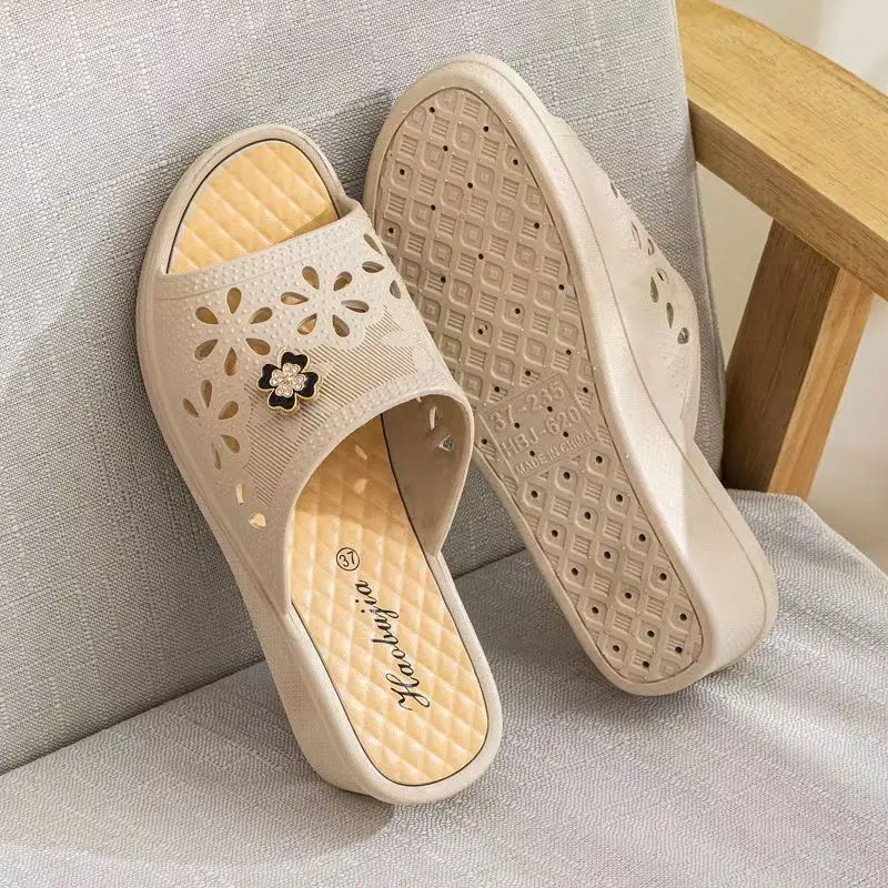 New Women\'s Summer Wedges One Word Slipper Thick Sole Non Slip Home Slipper Outdoor Beach Slipper Bathroom Slipper