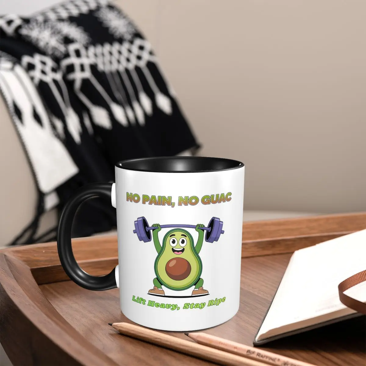 No Pain No Guac Avocado Gym Pun Mug Funny Ceramic Coffee Cups Tea Mugs Milk Cup Drinkware Gift for Woman Man