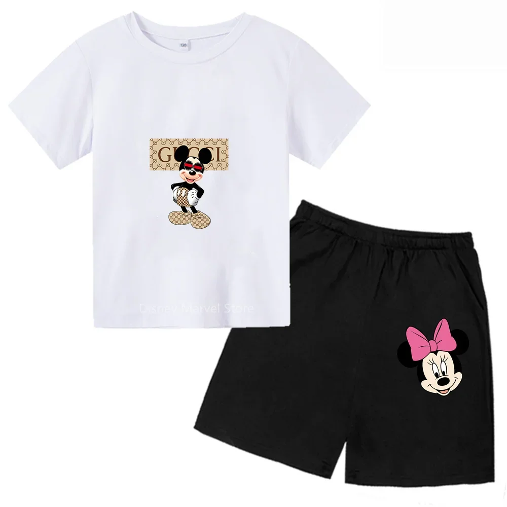 New Summer T-Shirt Shorts For Boys Girls Featuring Cute Mickey Mouse Cartoon Ideal For Ages 3-14 Stylish Casual Kids Clothes