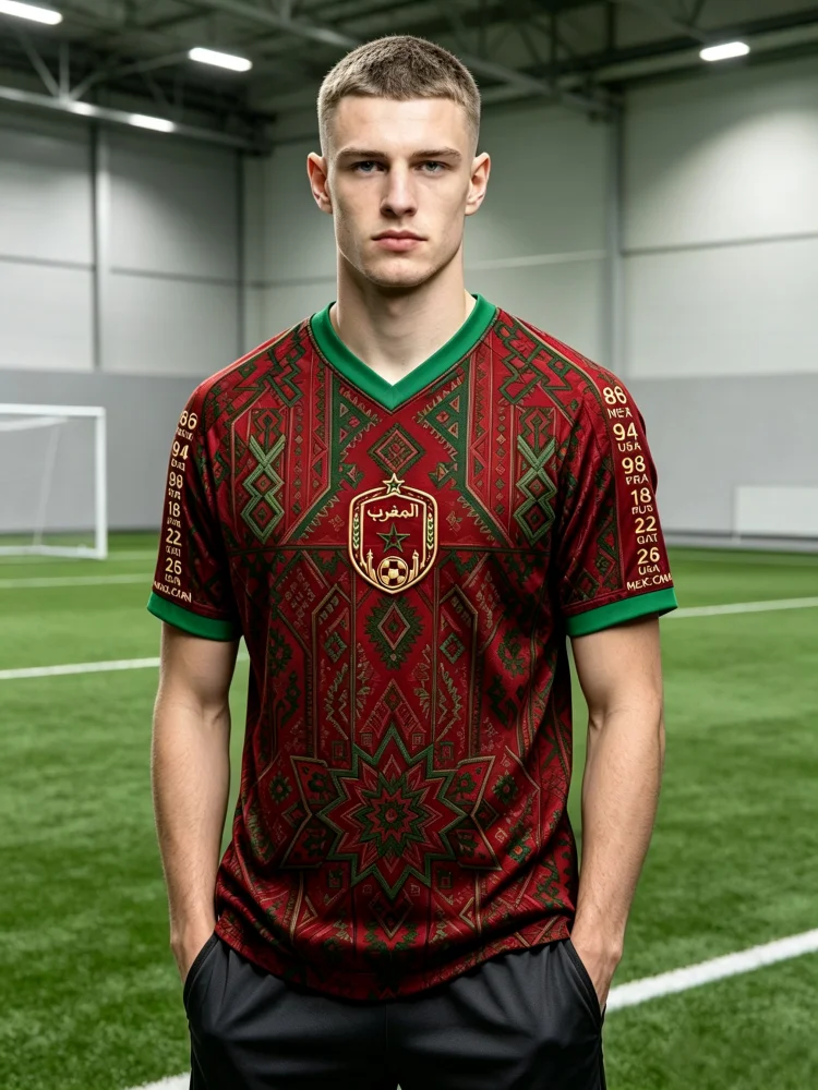 Summer New Morocco Team Soccer Jersey Red Green Raglan Short Sleeve T-shirt Unisex Fan Training Sports Top Family Kids Tees