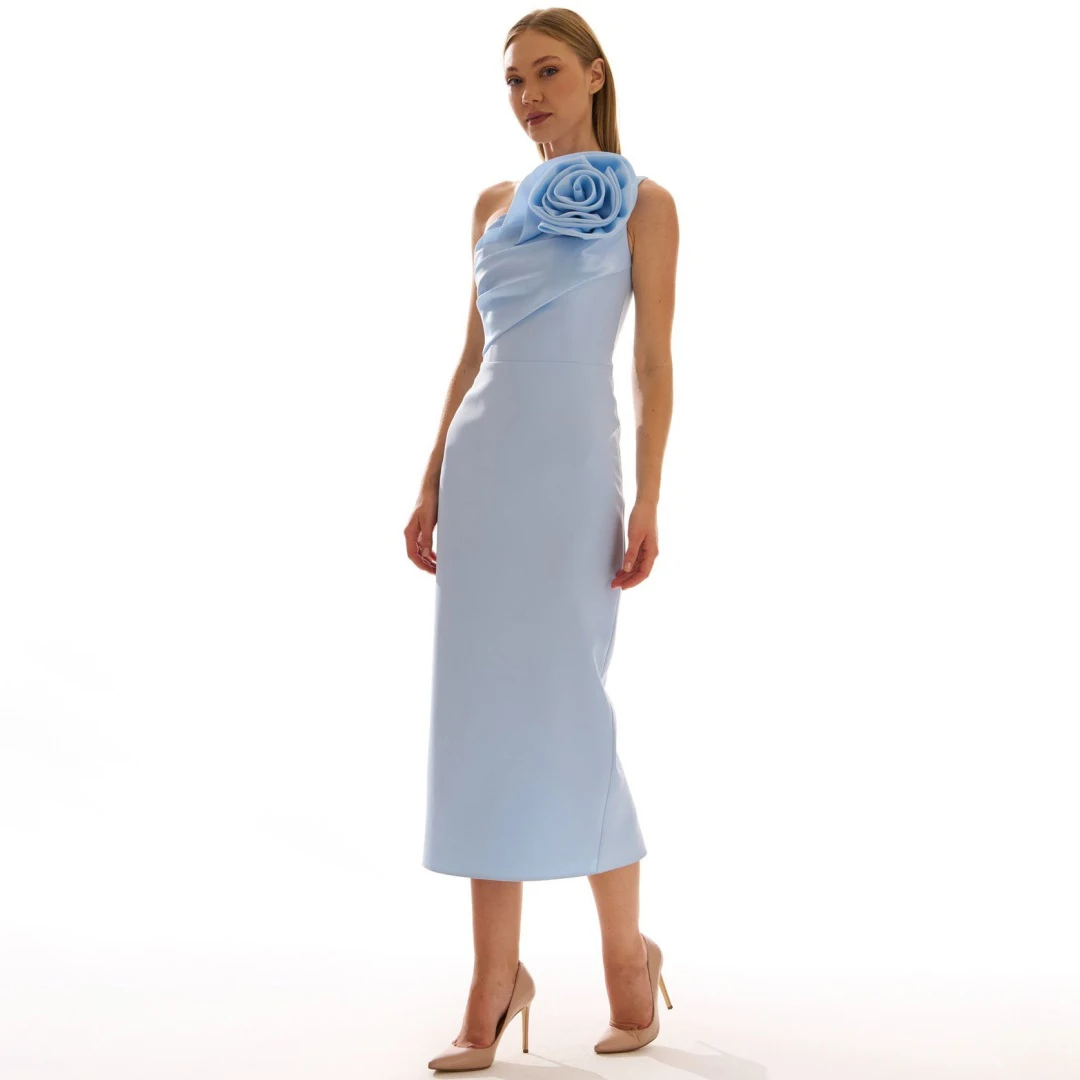 

Elegant Formal Evening Dresses Customized One-Shoulder 3D Floral High Quality Modest Cocktail Party Dress Wedding Lady Dress