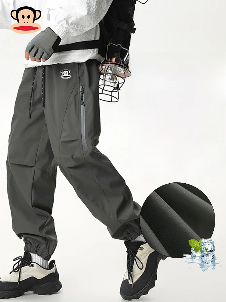 

Летние тонкие рабочие брюки PaulFrank: повседневные, свободного кроя, для активного отдыха, из ледяного шелка, дышащие, с манжетами, легкие, для мужчин