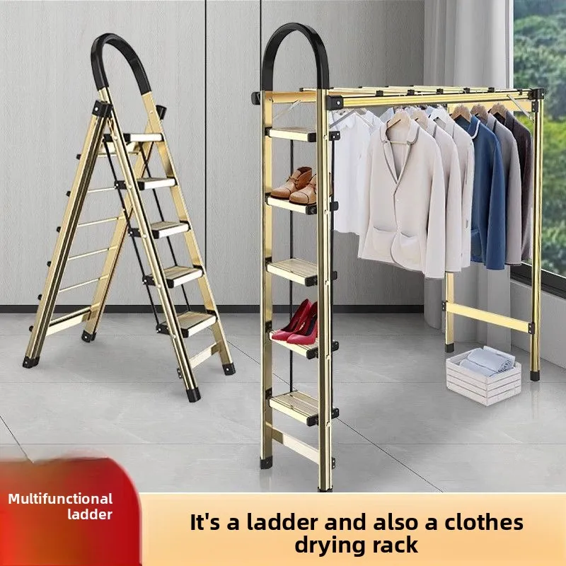 

Multi-Function Folding Ladder Clothes Hanger Safety Anti-Slip Portable Indoor Home Drying Rack for Laundry Storage