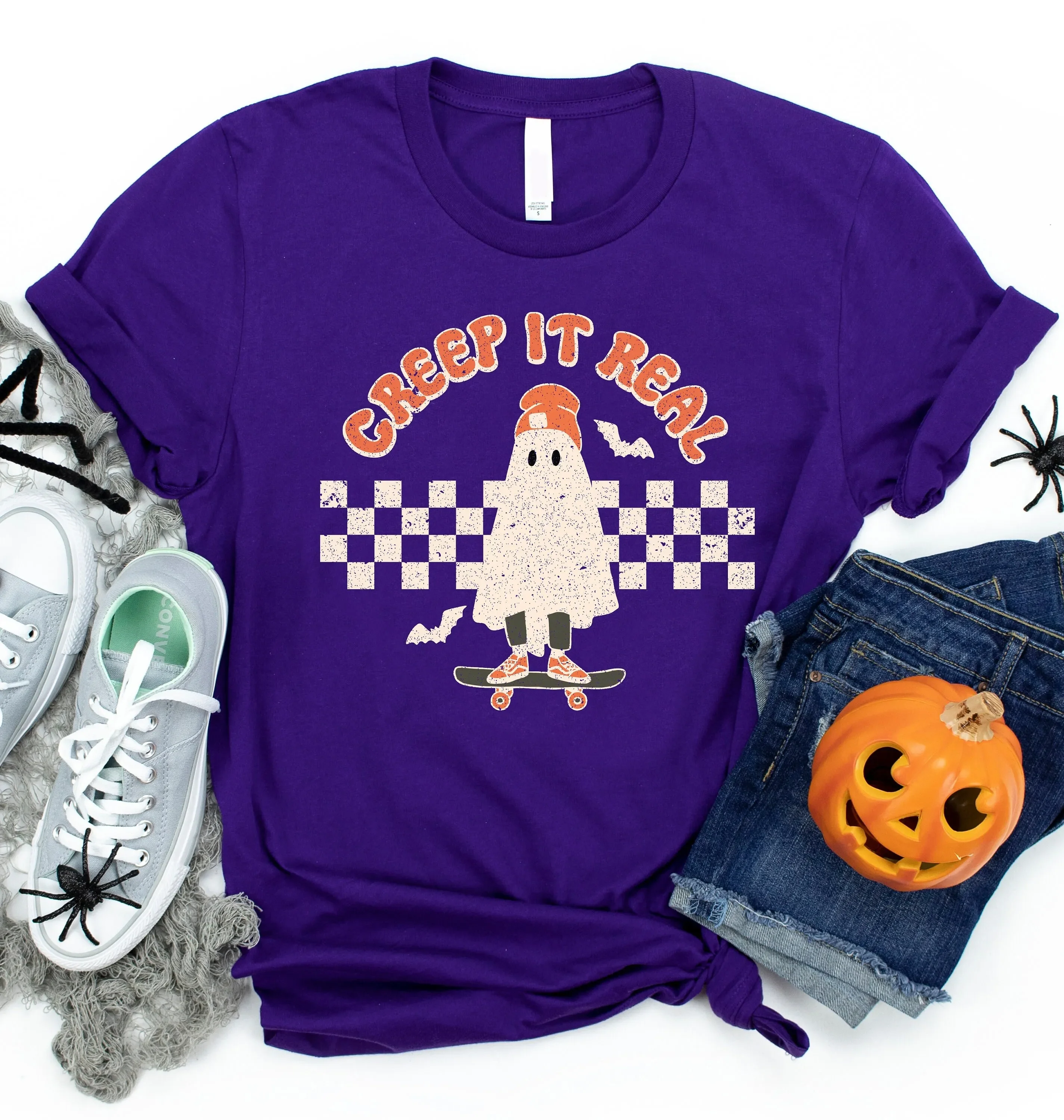 Camiseta de Creep It Real, disfraz de Halloween, calabaza, fantasma, divertido