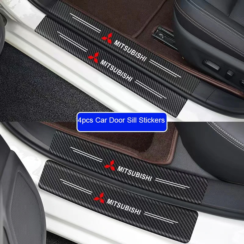 4Pcs Car Door Sill Protector Stickers Carbon Fiber Door Sill Stickers For Mitsubishi Asx Lancer Outlander Pajero Ralliart