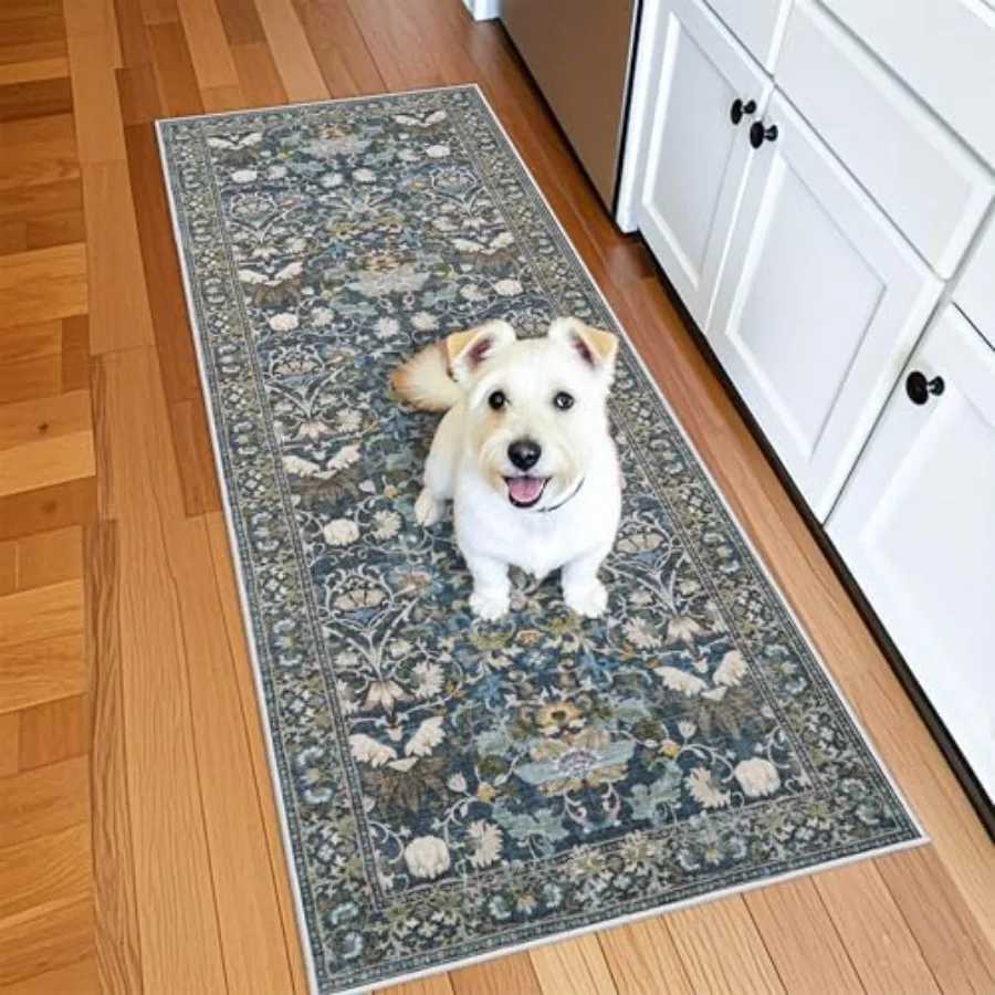 

Washable Vintage 2x6 Bathroom Rugs: Soft Carpet with NonSlip Backing for Hallway Entryway Kitchen StainResistant Bedroom Floor